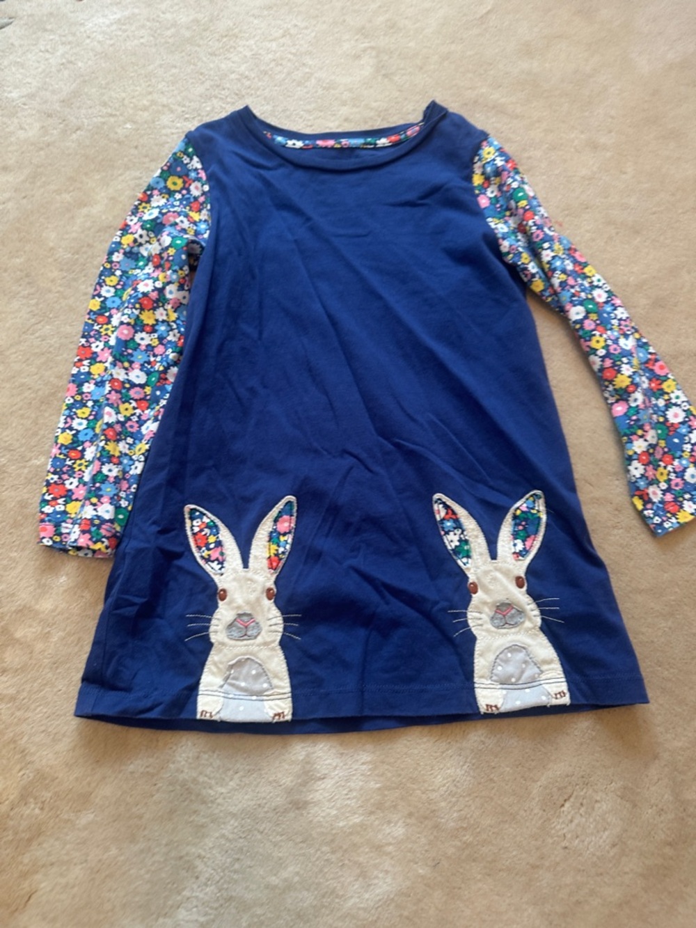 Mini Boden Navy Tee with Pink Logo and Floral Trim